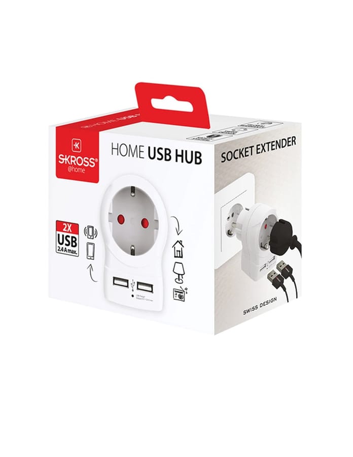 SKROSS - Extensor de toma de corriente Home Europe con concentrador USB - 2xUSB