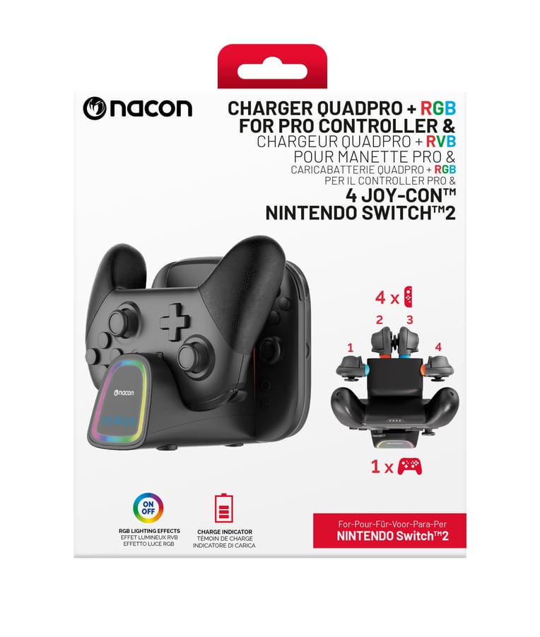 Charger Quadpro + RGB for Pro Controller & 4 Joy-Con Nintendo Switch 2
