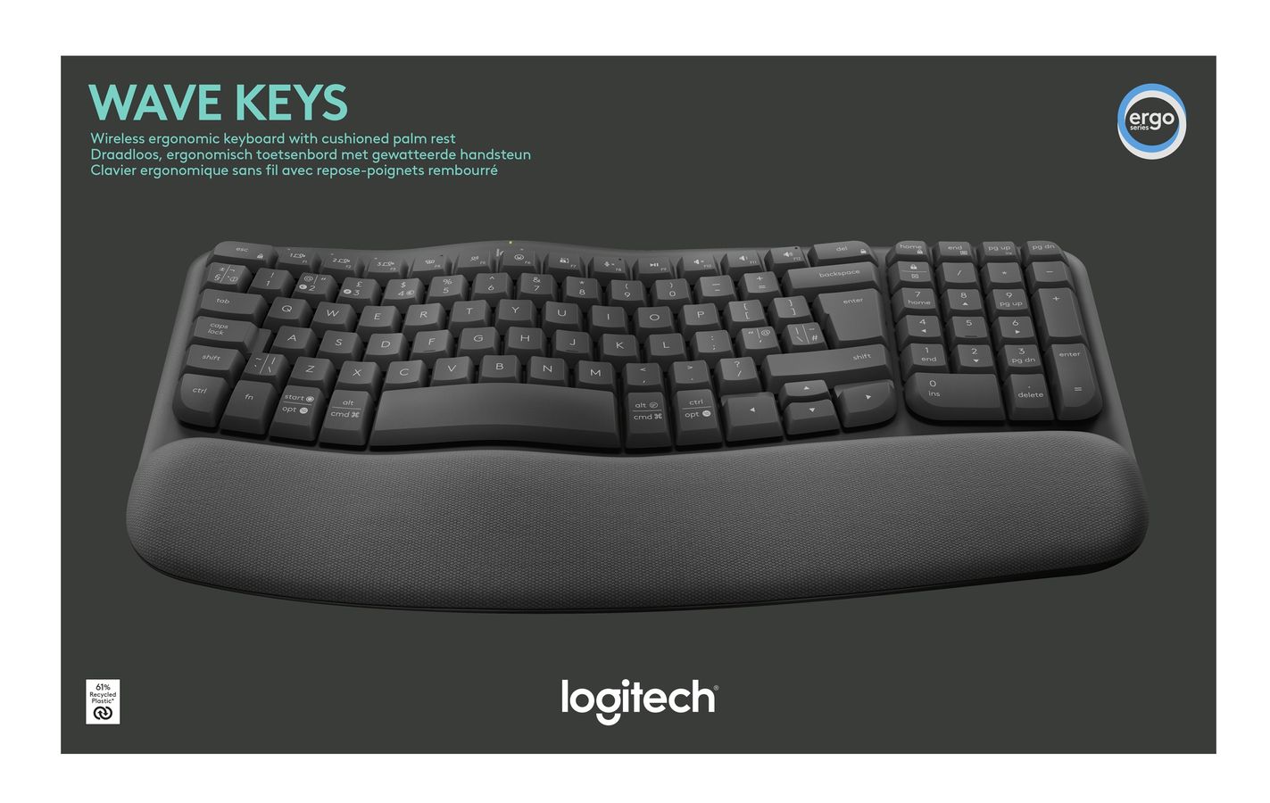 Logitech - Wave Keys wireless ergonomic keyboard with cushioned palm rest