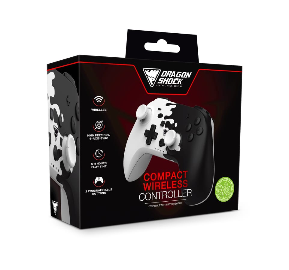 DragonShock - PopTop bianco e nero - Controller compatto senza fili Bluetooth compatibile con Nintendo Switch - Switch OLED - PC - Android