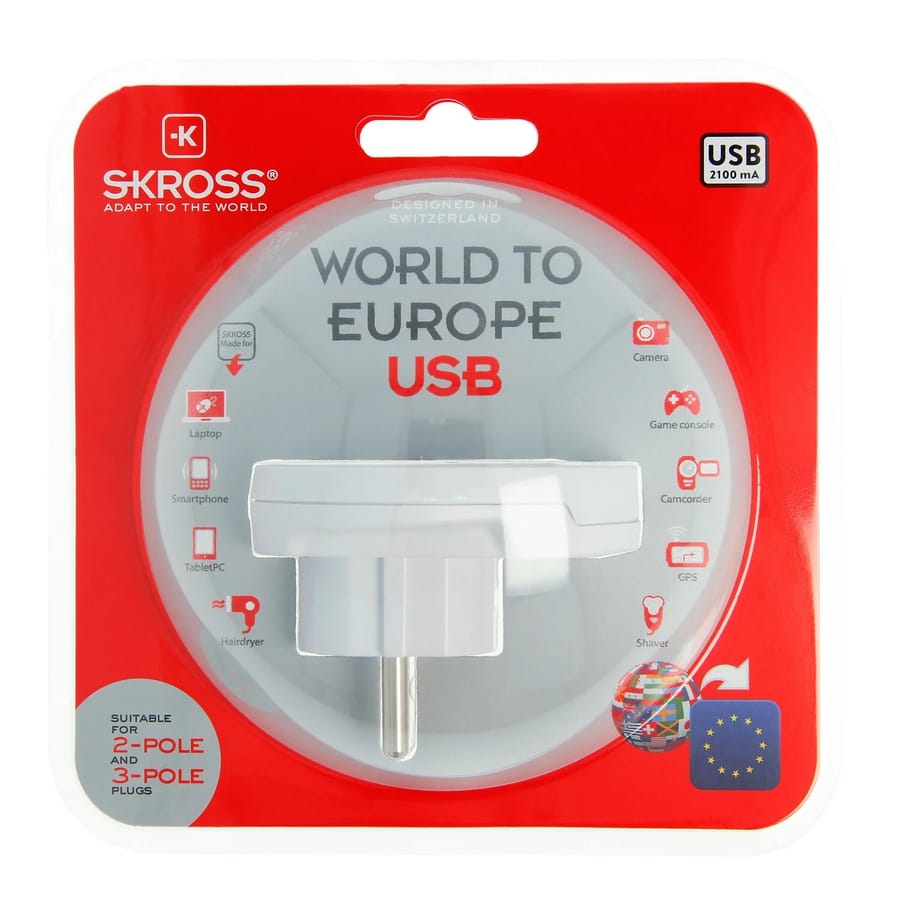 Skross Country Travel Adapter World to Europe USB