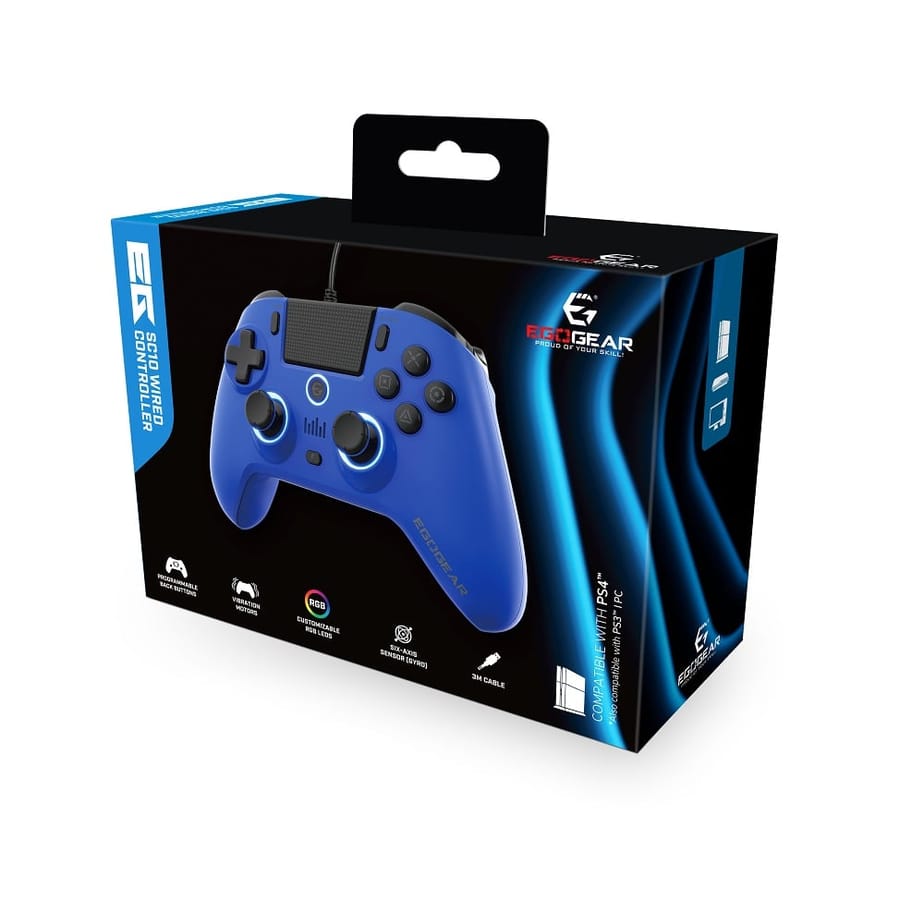 EgoGear - SC10 Wired Controller Blue with Audio Headset Port for PS4, PS3 & PC