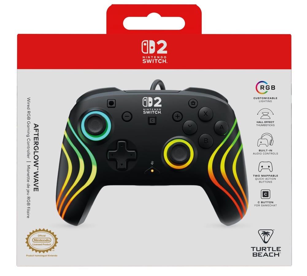 Turtle Beach - Afterglow Wave Wired RGB Gaming Controller Black for Nintendo Switch 2, Switch & Switch OLED Model