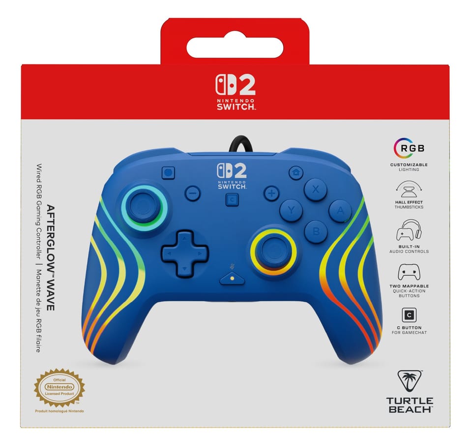 Turtle Beach - Afterglow Wave Wired RGB Gaming Controller Blue for Nintendo Switch 2, Switch & Switch OLED Model