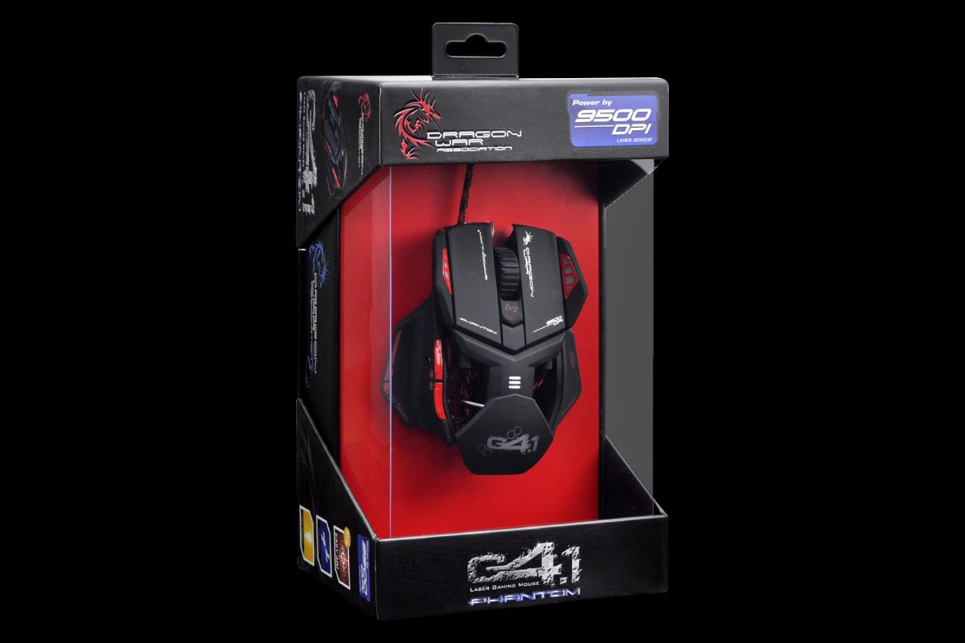 Dragonwar G4.1 Phantom 9500 DPI ergonomique et personnalisable Souris de jeu RGB à 7 boutons et tapis de souris XL gratuit 