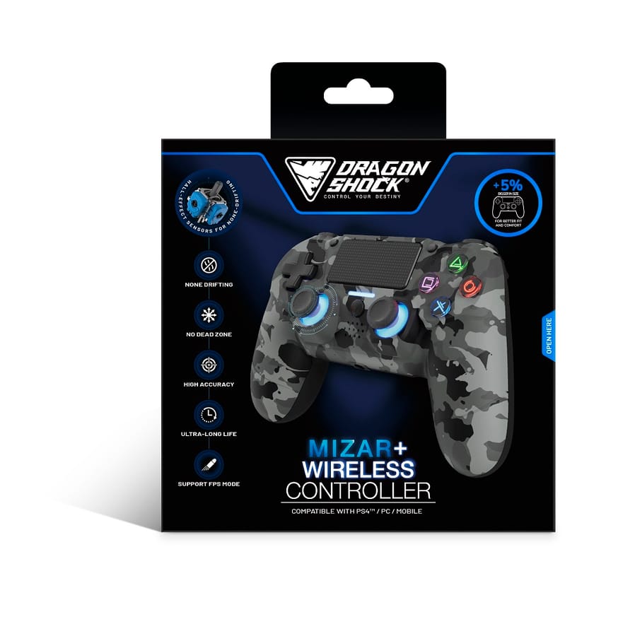 DragonShock - MIZAR+ - Bluetooth Wireless Controller Full Grey Camo for PS4, PC & Mobile