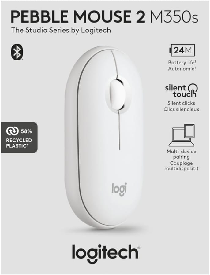 Logitech M350 Souris sans fil Bluetooth Pebble Mouse 2 - Blanc