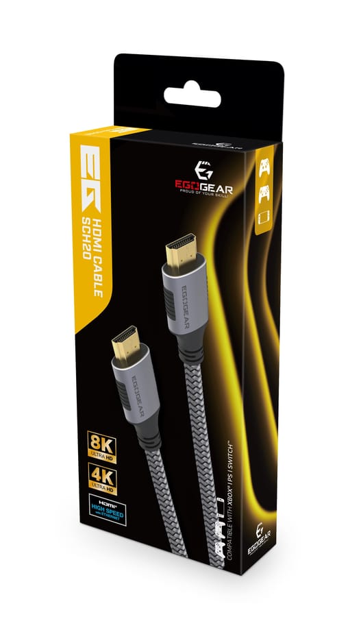 EgoGear - SCH20 8K UHD 2.1 HDMI Cable with Ethernet Grey, Black - 2m