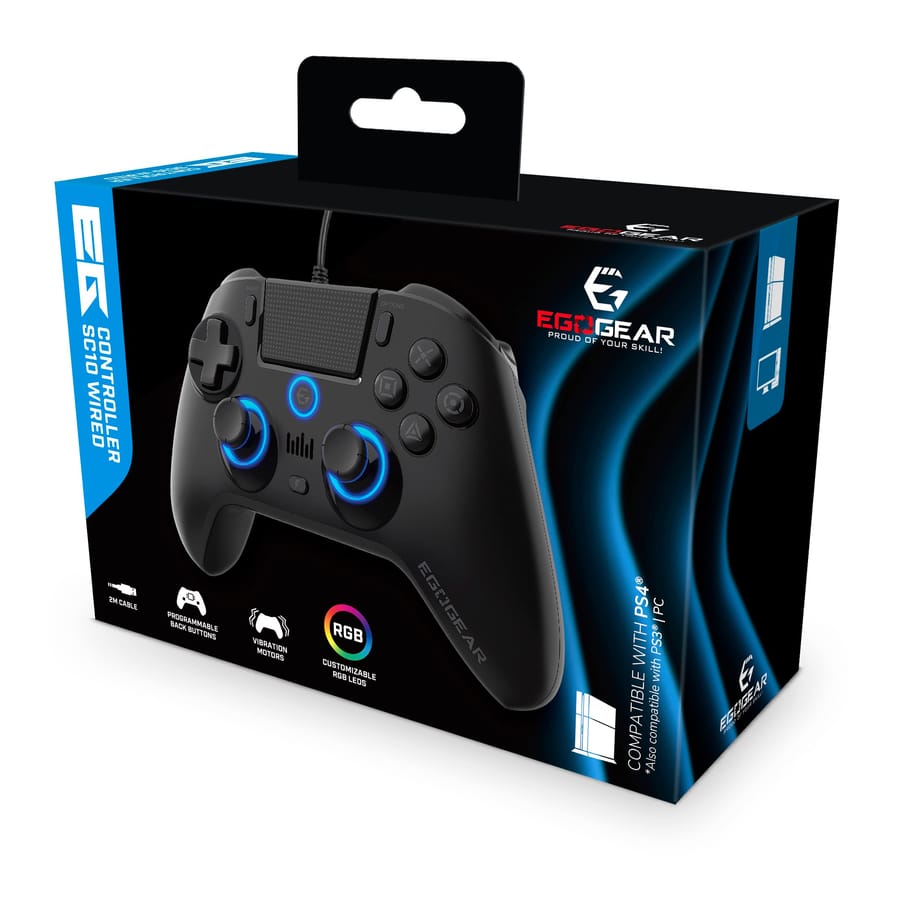 EgoGear - SC10 Wired Controller Black with Audio Headset Port for PS4, PS3 & PC