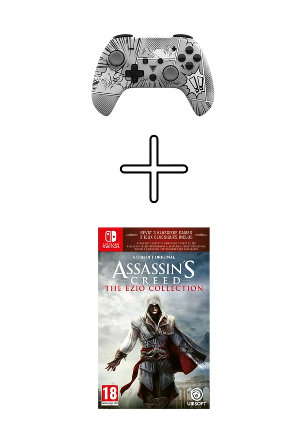 DragonShock - PopTop Compact Bluetooth Wireless Controller Manga for Switch & Switch OLED + Assassin's Creed: The Ezio Collection Bundle