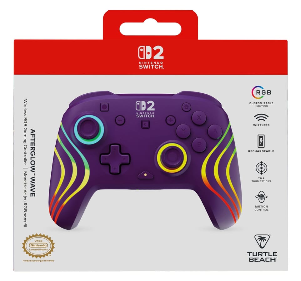 Turtle Beach - Afterglow Wave Wireless RGB Gaming Controller Purple for Nintendo Switch 2, Switch, Switch Lite & Switch OLED Model
