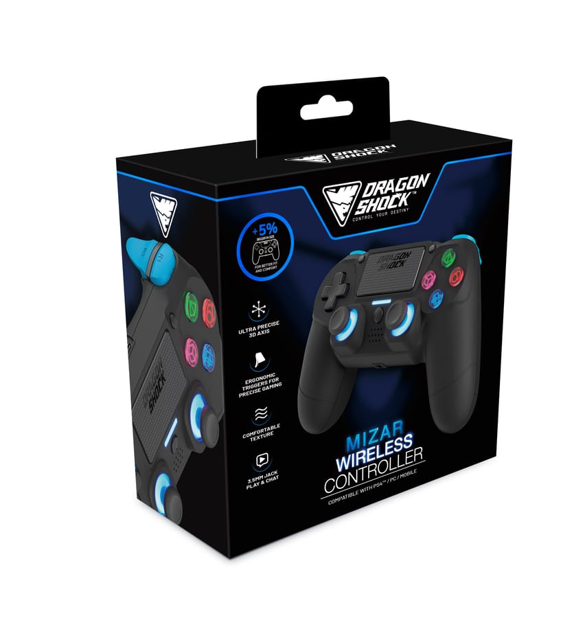 DragonShock - MIZAR BT - Wireless Controller Black for PS4, PC, Mobile