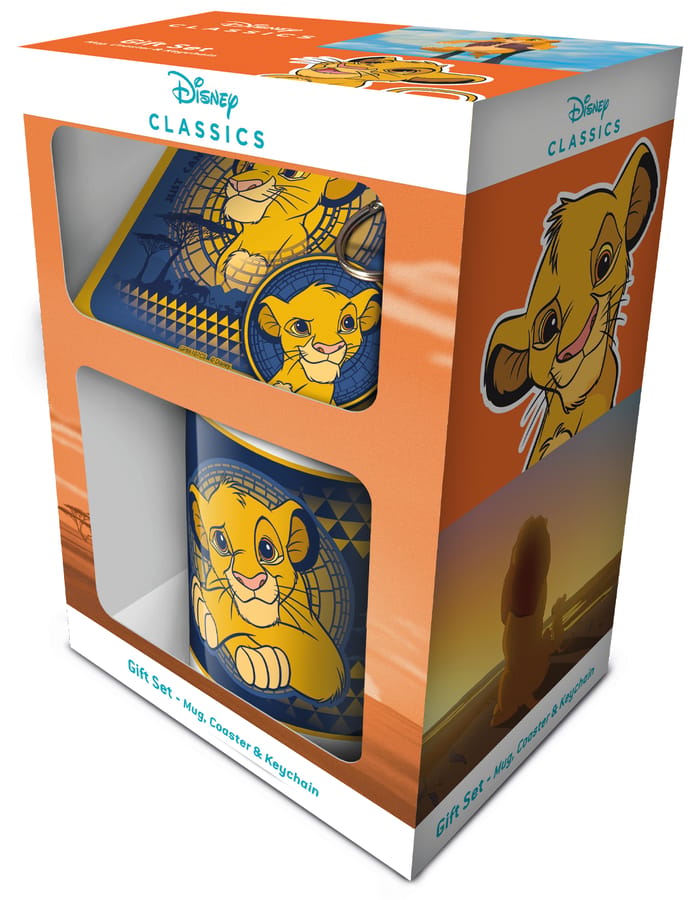El Rey León - Set de regalo de taza, posavasos y llavero de Simba