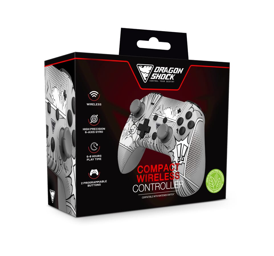 DragonShock - PopTop Manga - Controller compatto senza fili Bluetooth compatibile con Nintendo Switch - Switch OLED - PC - Android