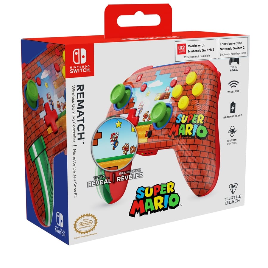 Turtle Beach - Rematch Wireless Controller Mario Bricks Reveal for Nintendo Switch, Switch Lite, Switch OLED Model & Switch 2 (C Button not available)