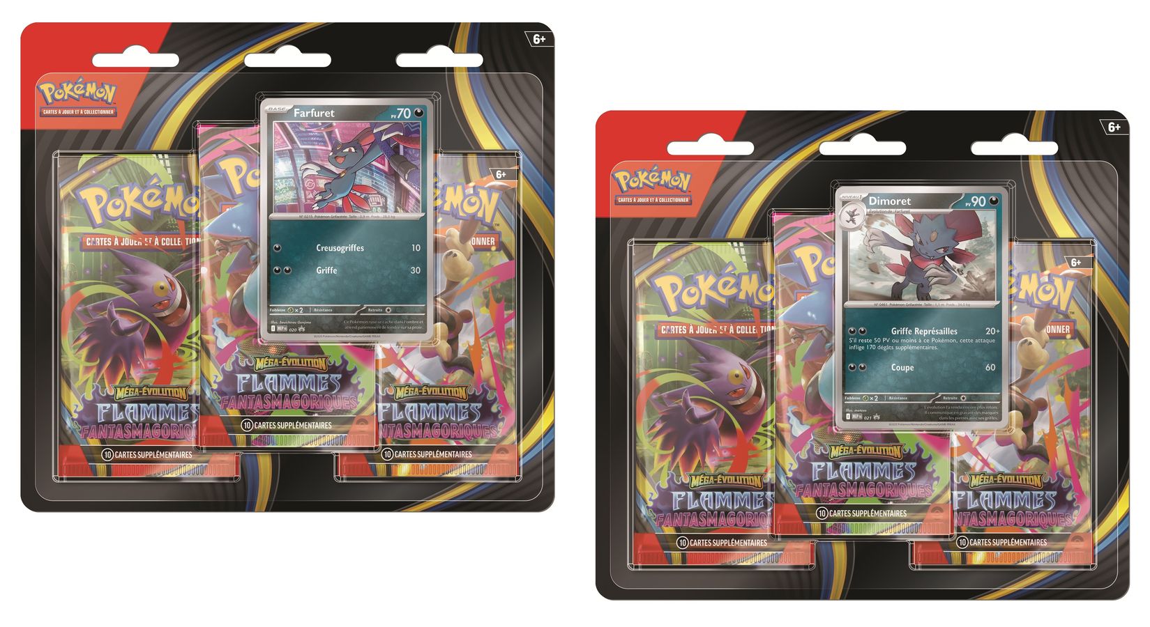 Pokémon JCC - Méga-Évolution - Pack Blister de 3 Boosters ME02 Flammes Fantasmagoriques Farfuret ou Dimoret (1 Blister aléatoire) - FR