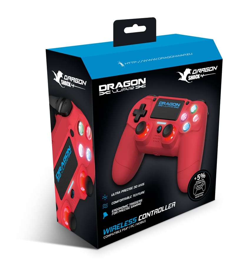 Dragonwar - Dragon Shock 4 Wireless Controller Red for PS4, PC, Mobile