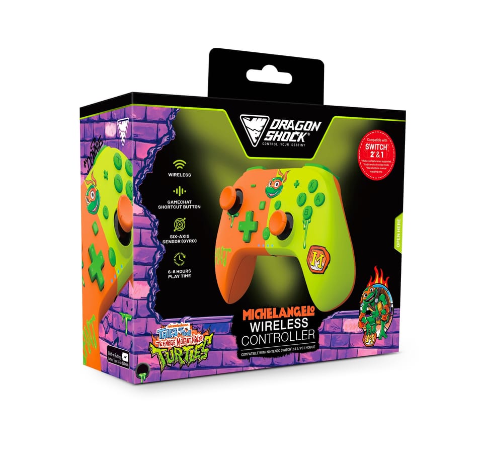 DragonShock - PopTop+ TMNT Cowabunga Michelangelo Bluetooth Wireless Controller for Switch, Switch 2, PC & Mobile