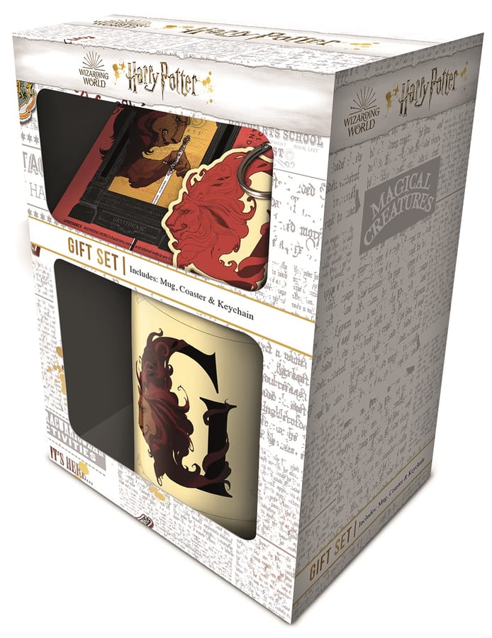 Harry Potter - Set de regalo de taza, posavasos y llavero de Gryffindor