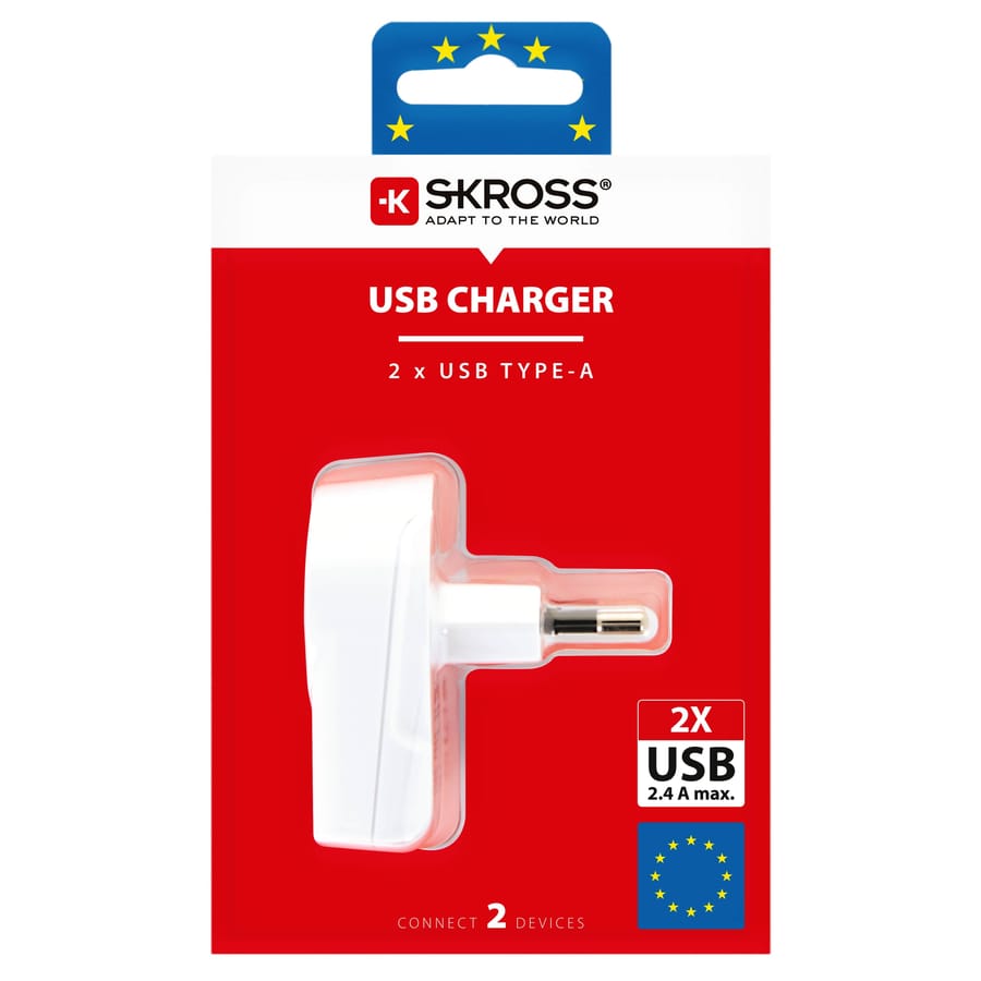 SKROSS - Euro USB-laddare (2xUSB 2400 mA typ-A)