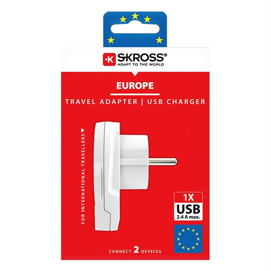 Skross - Travel Adapter World to Europe + USB A