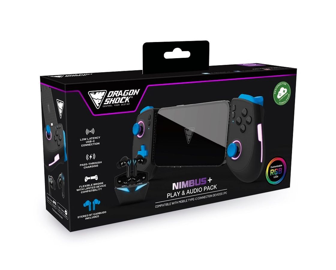 DragonShock - Nimbus+ Play and Audio Pack - Bluetooth Wireless Controller Black for Mobile