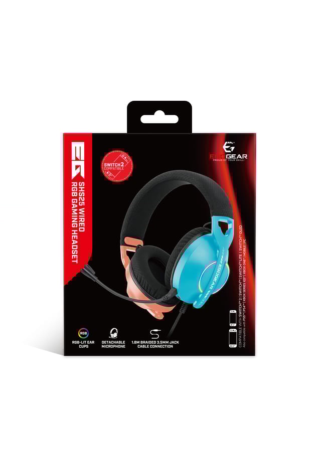 EgoGear - Casque de jeu filaire RVB SHS25 Rose et bleu pour Switch 2