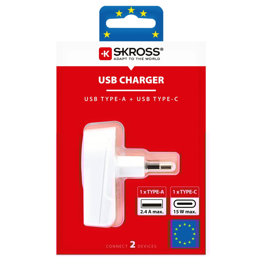 SKROSS - Euro USB Charger 2xUSB 5400 mA (Type-A & Type-C)
