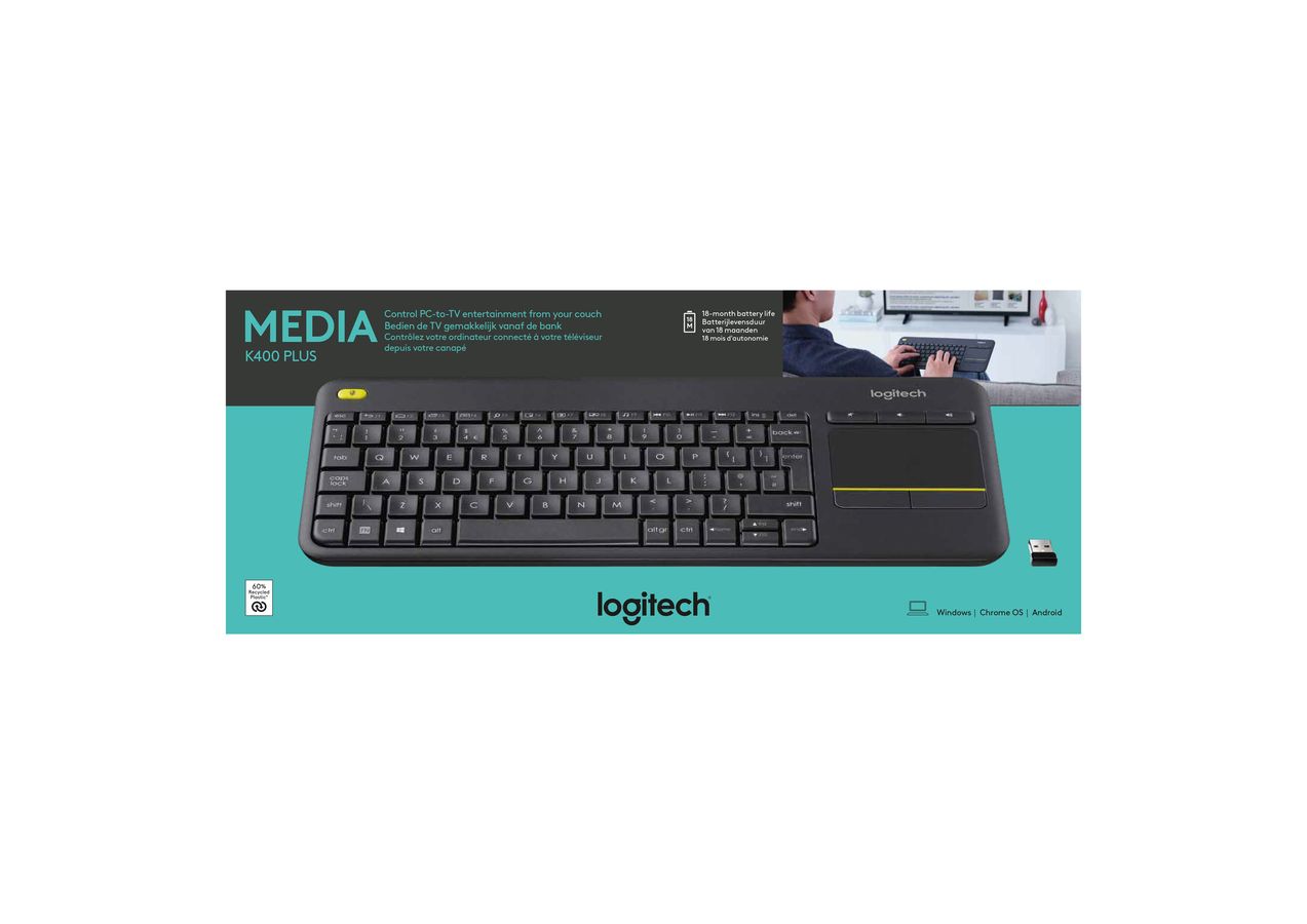 Logitech K400+ Professional Wireless Touch Keyboard Black Azerty BE
