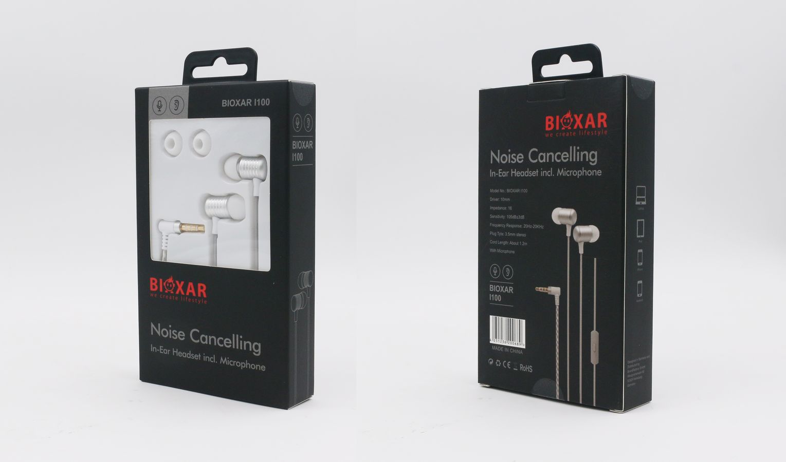 Bioxar - L100 - Silver Stéreo Mobile In-Ear Earphones