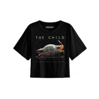 Cotton Division The Mandalorian - Svart T-shirt för kvinnor The Child Logo "Kraften är stark med den här lilla" - M The, Mandalorian star, wars T-shirt