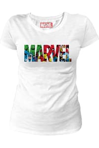 Cotton Division Marvel - Marvel Logo Characters White Women T-Shirt XL marvel T-Shirt