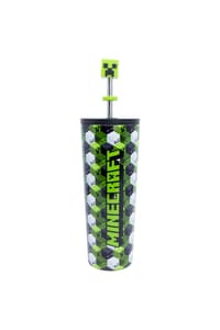 Stor Stor - Minecraft - "IconicMono" Isolierter Edelstahl-Trinkbecher mit Strohhalm und 3D-Hülle 770ml minecraft Tisch- und Haushaltsartikel