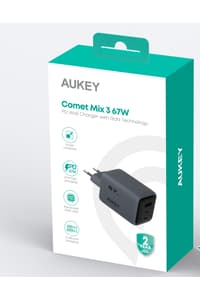 Aukey Aukey - Cargador de pared Comet Mix 67W GaN PD 3-Port Gris  Fuentes de alimentación