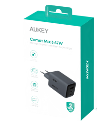 Aukey Aukey - Wall Charger Comet Mix 67W GaN PD 3-Port Grey  Power Supplies