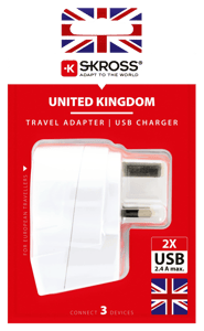 Skross SKROSS - Adaptateur de voyage - Europe vers Grande-Bretagne (UK) Adaptateur de voyage + 2xUSB 2400 mA  Alimentations