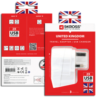 Skross Skross - Adaptateur de voyage Europe vers UK + USB A (x2) (2025)  Alimentations