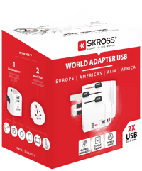 Skross SKROSS - Adaptateur Monde avec fiche de terre - avec prise Schuko (sans Suisse & Italie) + 2xUSB 2400 mA  Alimentations