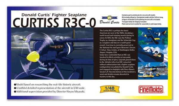 Ghibli - Porco Rosso - Modellbausatz Kampf-Wasserflugzeug-Prototyp Curtiss R3C-0 mit Donald-Curtis-Figur 1/48