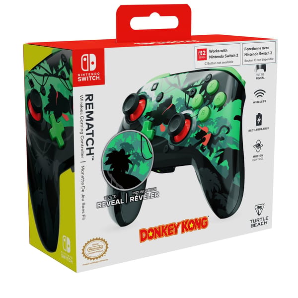 Turtle Beach – Rematch kabelloser Controller Donkey Kong Reveal für Nintendo Switch, Switch Lite, Switch OLED-Modell und Switch 2 (C-Taste nicht verfügbar)