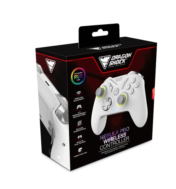DragonShock - NEBULA PRO - Controllore wireless Pro bianco compatibile con Nintendo Switch - Switch Lite - Switch OLED - PS3 - PC - Android
