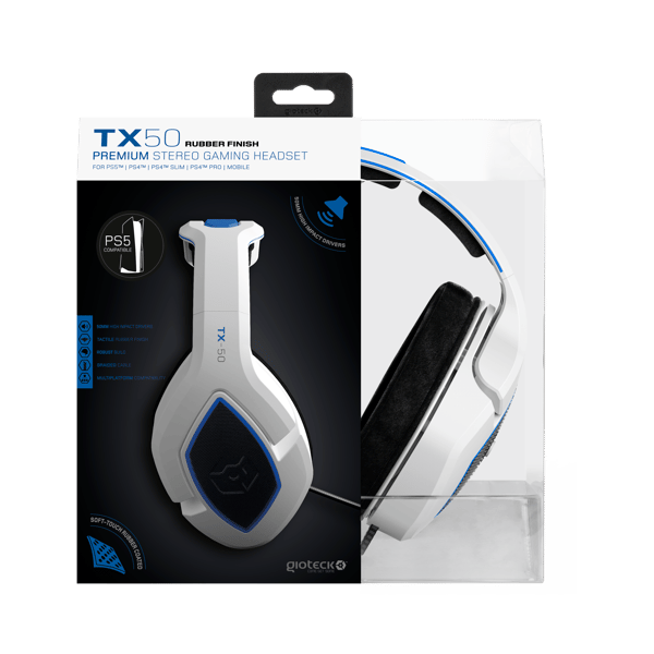 Gioteck - Cuffie da gioco con cavo Gioteck TX50 per PS4, PS5, Xbox One, Xbox Series X|S, Switch e PC Blu e Bianco