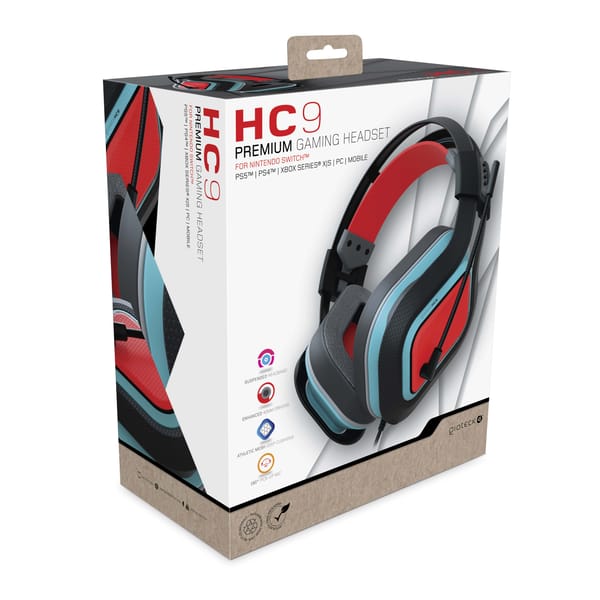 Gioteck - Auriculares estéreo con cable azul y rojo HC-9 para Switch/Switch Lite, PC, Mac y móvil