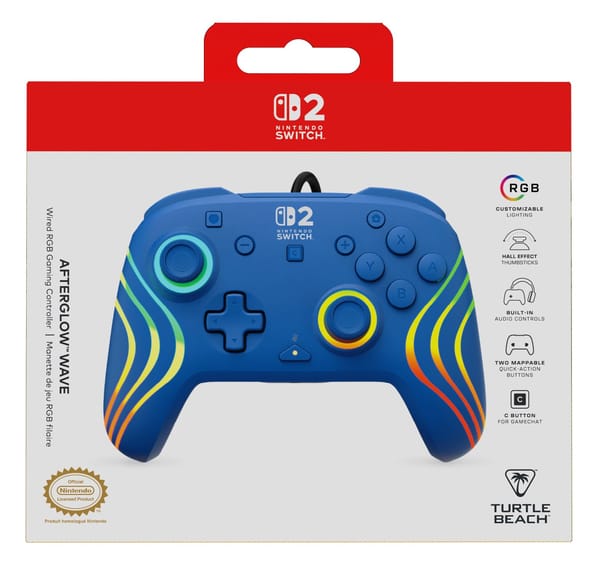 Turtle Beach - Afterglow Wave Wired RGB Gaming Controller Blue for Switch 2, Switch & Switch OLED Model
