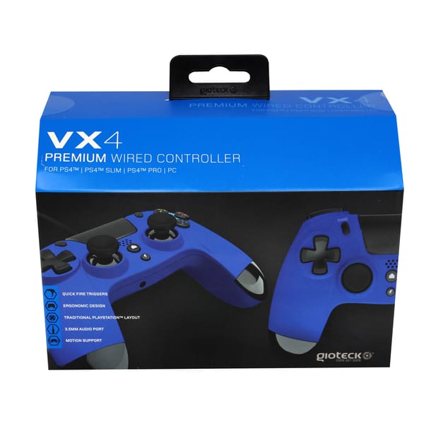 Gioteck - Manette filaire premium avec port mini-jack VX4 Bleu pour PS4 et PC