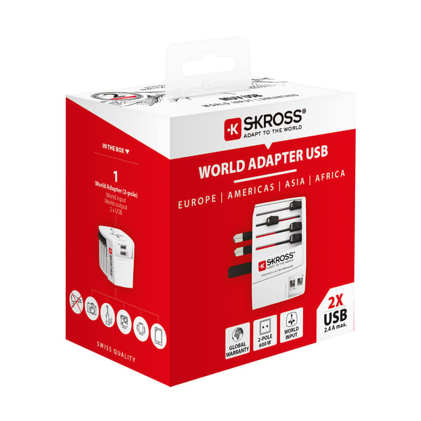SKROSS - Reiseadapter - Weltadapter MUV 2-polig + 2xUSB 2400 mA