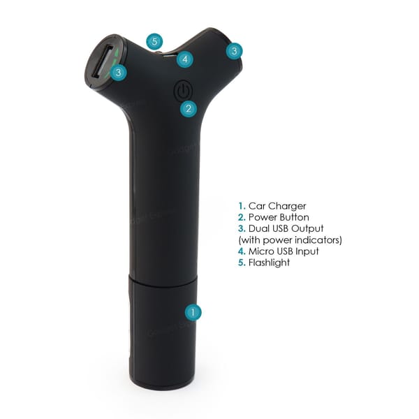 Mobility Lab - Chargeur allume cigare + Batterie externe 2600 mah - 2 ports USB - Lampe torche incluse