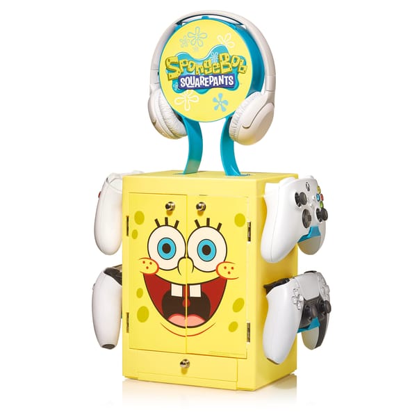 Numskull - Meuble de rangement inspiré de Bob l'éponge pour gamer pour 4 manettes - 10 jeux - 1 casque