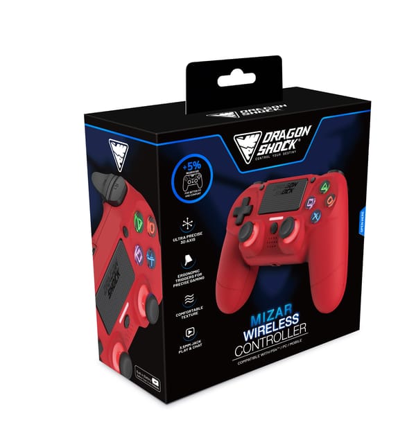 DragonShock - MIZAR BT - Draadloze Controller Rood - Geschikt voor PS4, PC en Mobile