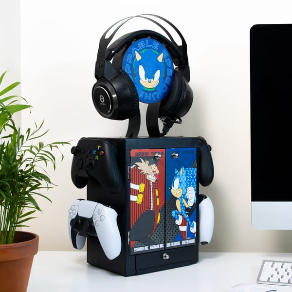 Numskull - SEGA - Meuble de rangement officiel Sonic the Hedgehog pour gamer pour 4 manettes - 10 jeux - 1 casque